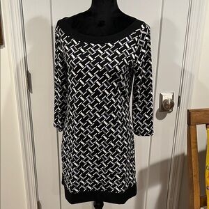 White House Black Market Black and White Geometric Boatneck Dress